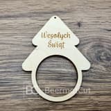 Obręcz pod makramę ze sklejki, wycinana laserowo, z motywem choinki i napisem "Wesołych Świąt".