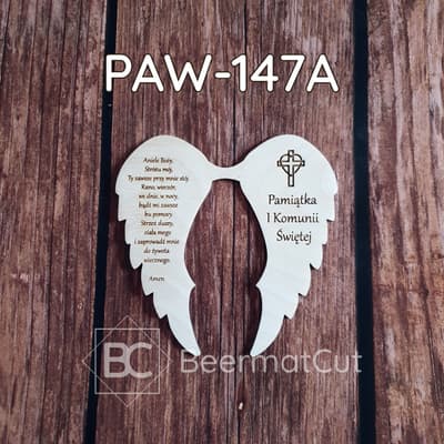 Skrzydła anioła ze sklejki wycinanej laserowo, pamiątka I Komunii Świętej.