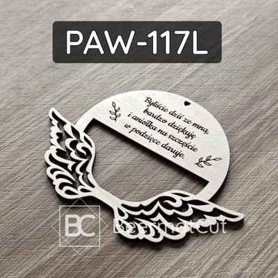 Skrzydła anioła na obręczy, laserowo wycinane ze sklejki, z grawerem podziękowania, do rękodzieła.