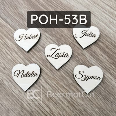 Serce z imieniem ze sklejki, wycinane laserowo, do personalizowanych dekoracji i rękodzieła.
