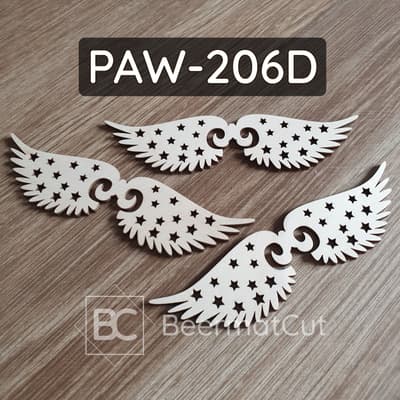 Skrzydła anioła ze sklejki wycinanej laserowo w gwiazdki, do dekoracji świątecznych i rękodzieła.