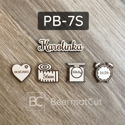 Metryczka dziecięca wycinana laserowo ze sklejki z imieniem i danymi urodzenia.