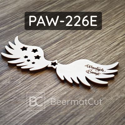 Skrzydła anioła ze sklejki, wycinane laserowo, z grawerem "Wesołych Świąt" do makramy.