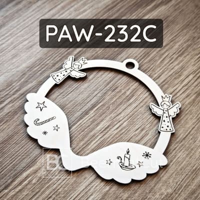 Obręcz ze skrzydłami wycinana laserowo ze sklejki, do makramy lub dekoracji świątecznych z motywem aniołków.