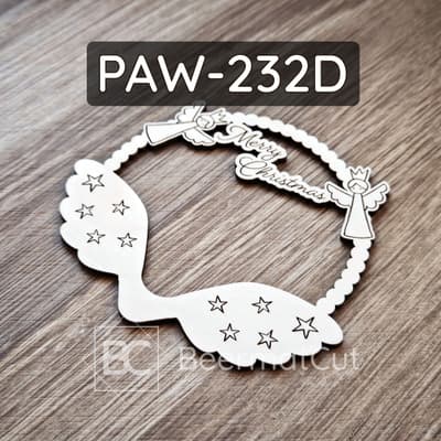 Obręcz ze skrzydłami, laserowo wycinana ze sklejki, z aniołkami i napisem Merry Christmas, baza do makramy.