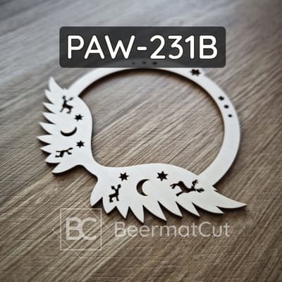 Obręcz ze skrzydłami, laserowo wycinana ze sklejki, baza do makramy z gwiazdami i jelonkami.