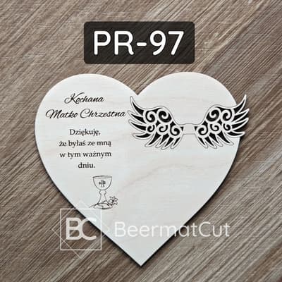 Baza do makramy serce ze sklejki, wycinana laserowo, z grawerem podziękowania dla Matki Chrzestnej.