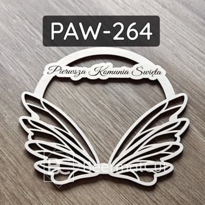 Skrzydła na obręczy ze sklejki wycinanej laserowo na Pierwszą Komunię Świętą.