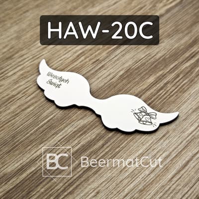 Skrzydła anioła laserowane z HDF, białe, z grawerem "Wesołych Świąt" i dzwonkami. Do makramy, dekoracja świąteczna.