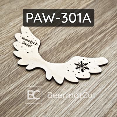 Skrzydła anioła ze sklejki wycinane laserowo z motywem świątecznym.