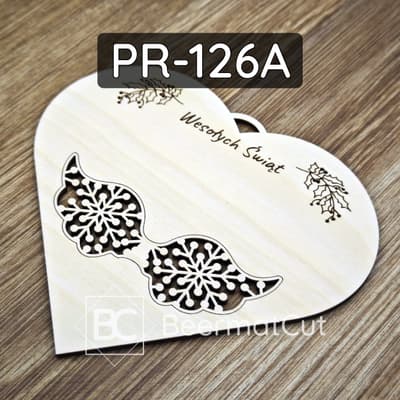 Baza do makramy ze sklejki, laserowo wycinana, serce ze skrzydłami i napisem Wesołych Świąt.