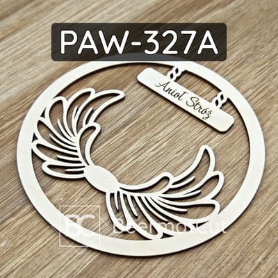 Skrzydła do aniołków na obręczy, wycinane laserowo ze sklejki, z napisem "Anioł Stróż" do rękodzieła.