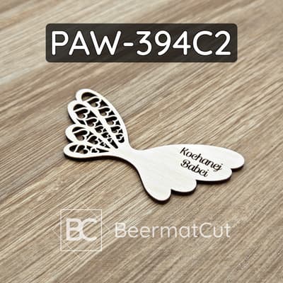 Skrzydło anioła ze sklejki wycinane laserowo, do makramy, z grawerem "Kochanej Babci".