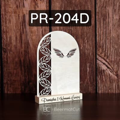 Baza do makramy ze sklejki wycinana laserowo, z motywem liści i skrzydeł, pamiątka Komunii Świętej.