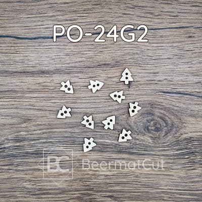 Zestaw guzików ze sklejki wycinanej laserowo w kształcie choinek do rękodzieła.