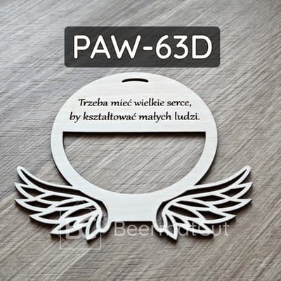 Skrzydła anioła na obręczy, sklejka wycinana laserowo, dekoracja z cytatem dla nauczyciela.