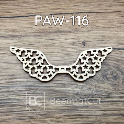 Skrzydła anioła laserowo wycinane ze sklejki, z motywem gwiazd do rękodzieła świątecznego.