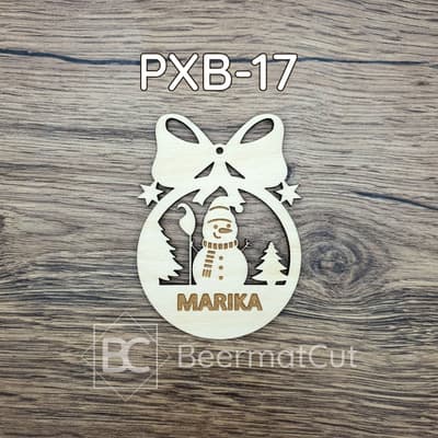 Bombka choinkowa ze sklejki wycinana laserowo, motyw bałwanka z imieniem MARIKA.