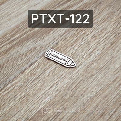 Kredka z imieniem Aleksander, wycinana laserowo ze sklejki, do personalizowanych dekoracji i rękodzieła.